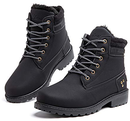 Hitmars Botte Femme Hiver Fourrure Chaussures de Hiver Doublure Chaude PU Vamp Bottine Neige Classiques a Lacet Plates 3.2 CM3 Noir Taille 38 EU