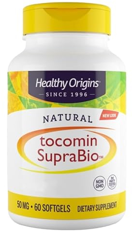 Healthy Origins, Tocomin SupraBio Naturale, 50 mg, 60 Capsule molli, Testato in Laboratorio, Vitamina E, Senza Glutine, Senza Soia, non OGM