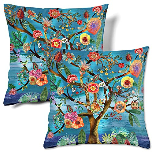 HMS Happy Memories Velvet Cushion Cases Square Decorative Throw Pillow Cover 45x45cm(18x18 Inch) Set of 2 for Couch Sofa Bed Living Room Bedroom