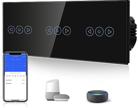 BSEED Interrupteur Tactile Dimmer, Interupteur Intelligent WiFi Variateur avec lumières LED, Nécessite Un Fil Neutre, Interrupteur Mural en Verre, 228MM, Noir, Compatible avec Alexa/Google
