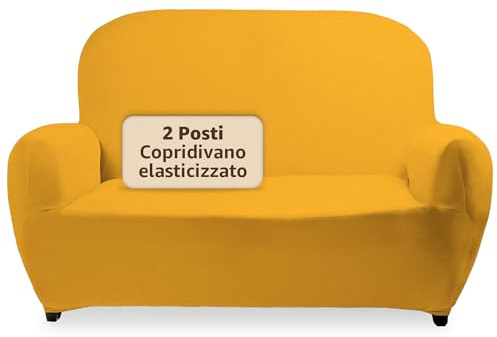 SONIT Copridivano Elasticizzato per Divano con Braccioli Fodera Protettiva Universale in Tessuto Jacquard Vestibilità Aderente Made in Italy [2 Posti,Senape]
