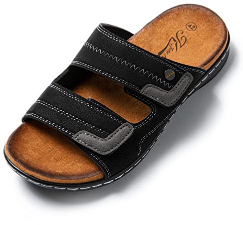 JOMIX Sandales Homme en Cuir Chaussures de Plage Tongs Hommes Chaussons d'été Confortables pour Maison Piscine Mer Douche
