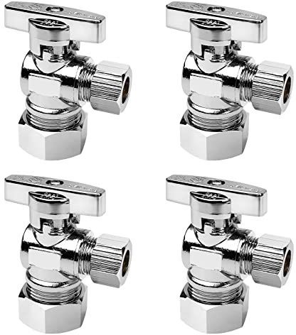 JEAPHA Toilet Shut Off Valve Angle Stop Valve Sink Stainless steel, Inlet 5/8 Inch Compression (1/2 Nominal), Outlet 3/8 Inch Compression, 4 Pack