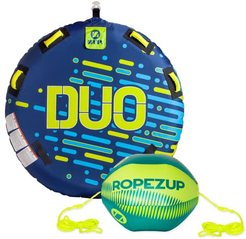 ZUP Duo 2-Person Towable Heavy Duty Deck 4-Handle Tube & Tow Assist Ball for Boating with Quick-Connect Tow Hook | Full Nylon Cover