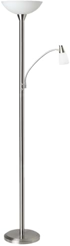 Lightbox LED Deckenfluter mit Lesearm - Basic Stehleuchte mit einstellbarem Lesearm - Schalter - 1,8 m Länge - E27 / E14 Fassung - max. 5 W - aus Metall/Glas - in Eisen