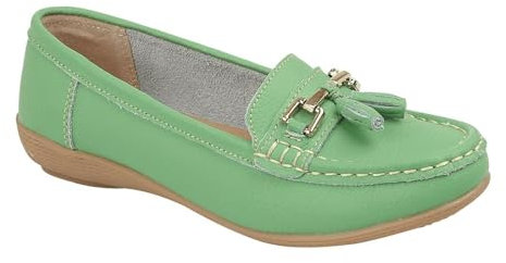 Ladies Real Leather Moccasins Loafer Plimsole Pumps Womens Tassel Flat Shoes Size (Apple, UK Footwear Size System, Adult, Women, Numeric, Medium, 6)