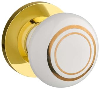 Designer Levers - Ceramic Round Door Knob - Polished Brass/White Ceramic - 1 Pair - Fixings Included - 60mm Diameter - Interior Use