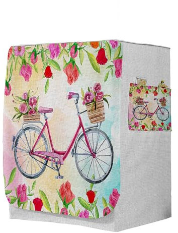 Odot Copri Lavatrice Esterni, Coprilavatrice da Esterno Antipolvere Anti Sunlight, Copertura per Lavatrice e Asciugatrice con Aperture Frontali (Giardino di Rose,S-capacità 4~7,5 kg)