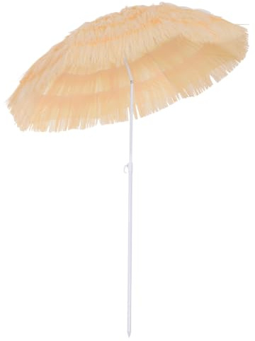 Outsunny Parasol de Plage Design Hawai Raphia Artificiel 160 cm Beige