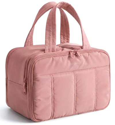 BAGSMART Travel Toiletry Bag, Puffy Large Toiletry Bag for Women, Lightweight Cosmetic Makeup Bag Organizer with Handle for Traveling, Accessories, Essentials, Toiletries （Dark Pink