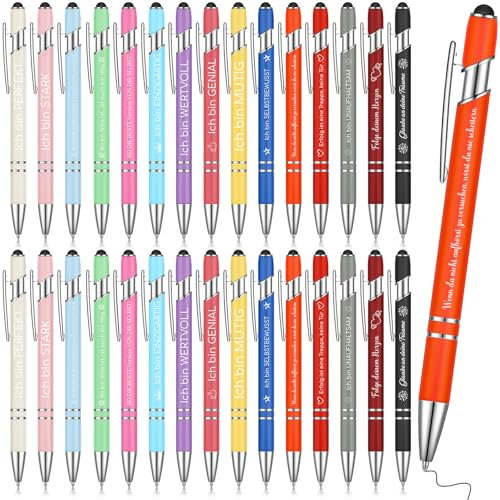 Tenare 30 Stück 2 in 1 Kugelschreiber mit Spruch Inspirierende Einziehbarer Kugelschreiber Druckkugelschreiber Metall Motivation Stift für Kollegen Mitarbeiter Schulanfang Schwarzer Tinte Weihnachten
