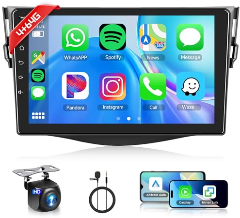 4G+64G Android bilradio för Toyota RAV4 2007–2012 9 trådlös carplay radio med Android Auto Mirror Link GPS Navi Bluetooth WiFi/FM/RDS/EQ/SWC/USB rattkontroller backkamera
