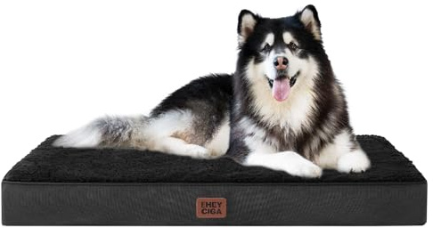 EHEYCIGA XXL Orthopedic Extra Large Washable Dog Bed, 120x74x9cm, Black | Soft Fabric, Durable Oxford Fabric Lining, Supportive Foam Egg Trays, Non-slip Bottom, With Removable Cover, For Crate Mat