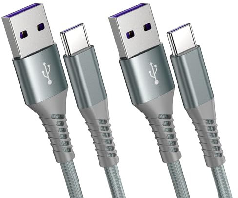 GlasFlength Cavo USB C 2m, 2 Pezzi Cavo Tipo C di Ricarica Rapida 3A Nylon Intrecciato Cavo USB Type-C per Samsung Galaxy S23/S22/S21 Pixel Xiaomi Huawei Google Pixel Xepria XZ(Grigio)