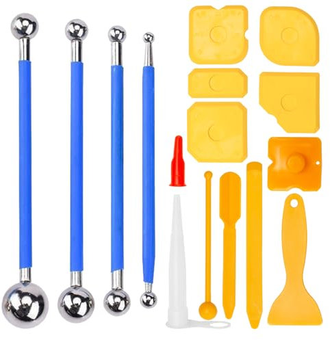 Neikafan 16 Pièces Kit Lisseur Joint Silicone,10 Enlever Joint Silicone,4 Outils De Calfeutrage Boule Métallique,Embout avec Couvercle,Outils de Calfeutrage pour Salle de Bain,Cuisine