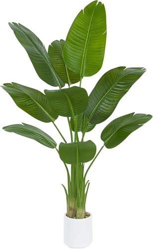 Artificial Bird of Paradise Plants,5FT Large Fake Plant with White Planter