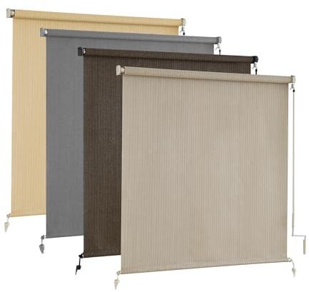 AOSKY Outdoor Roller Shades, Cordless Patio Shades Roll Up Outdoor Blinds, Roller Blinds Cloth for Porch Pergola Balcony Backyard Windows, 96 W x 72 H, Sesame