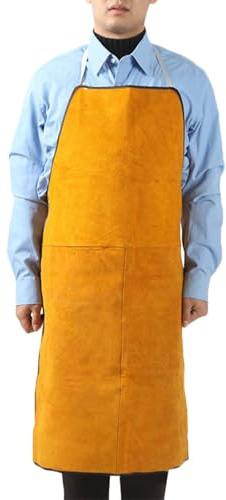 Delantal de soldadura ignífugo de piel – delantal de trabajo ajustable unisex | Ropa protectora para soldadura, resistente, resistente al calor, cómodo para talleres de soldadura y metal, naranja, Se