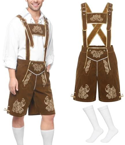 Harsever Ensemble traditionnel pour homme Oktoberfest - Pantalon à bretelles blanc + chemise (Style A, S)