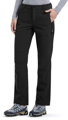 Outdoor Ventures Damen Softshellhose Winter Wanderhose Outdoorhose für Frauen Wasserdichthose Winddichte Skihosen Warme Gefütterte Trekkinghose Schwarz 42W/31L