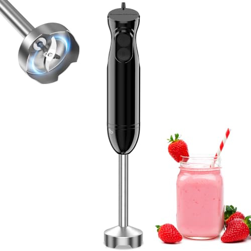 Bonsenkitchen Mixeur Plongeant 1000W, Mixeur Plongeur en Acier Inoxydable | 2 Vitesses, 4 lames, Facile pour Aliments pour Bébés, Soupe, Purée et Sauce, Noir