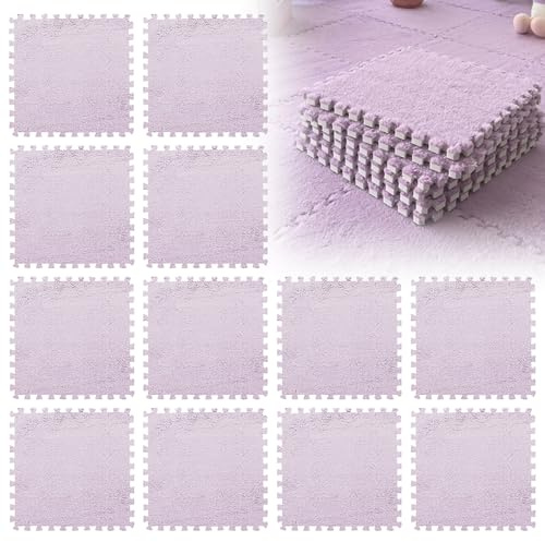 LUPATDY 12 piezas de alfombrillas de espuma de felpa entrelazadas, 30x30cm, alfombrillas de espuma para rompecabezas, alfombras esponjosas para sala de estar y dormitorio, baldosas de suelo para jugar