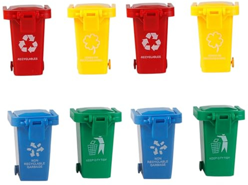 SOIMISS Lot de 8 Mini Poubelles à Pousser pour Garçon et Filles, en Plastique Coloré, Couvercle Rabattable, pour Apprentissage du Tri des Déchets et Jeux Éducatifs