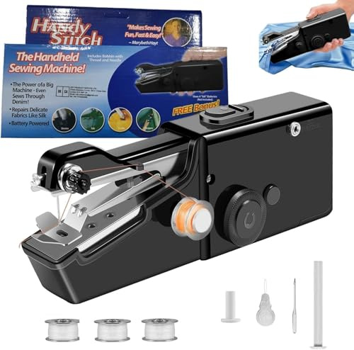Handheld Sewing Machine, Portable Sewing Machines, Easy Operate Mini Sewing Machine for Beginners, Electric Sewing Machines for Various Fabrics, Tool Kit for Clothing Repair and Sewing Crafts (black)