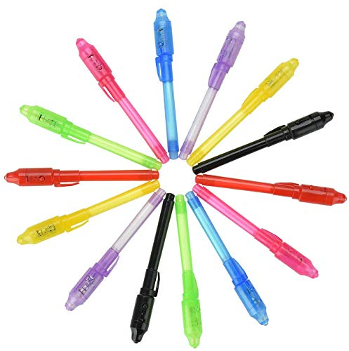 Willingood 14 x Geheimstift mit UV-Licht | unsichtbar schreiben | lesbar durch Licht | Mitgebsel | Kindergeburtstag | Gastgeschenke