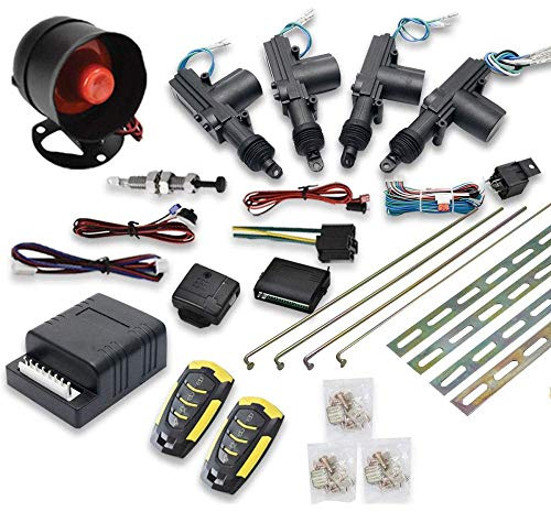SUNWAN Car Remote Central Locking Kit 4 Doors Keyless Entry System + Anti-Theft Alarm Immobiliser System with Shock Sensor Universal Fits for All Ca-Type-1