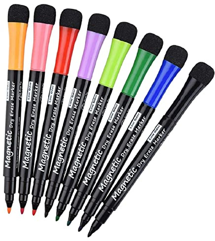 LivDeal Magnetic Dry Erase Markers - Fine Tip, Assorted Colors, 8 Pack, Low Odor Whiteboard markers for kids, Work On White board & Calendar, Refrigerator, (OF038)