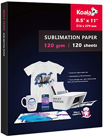 Koala Sublimation Paper 8.5x11 Inch 120 gsm 120 Sheets -Apply for Personalized Tumbler, Light Colored T-shirts, and Other Blanks, ONLY Compatible with Sublimation Ink