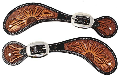 Horse Western Floral Tooled Leather Cowboy Boots Spur Straps 74RT06