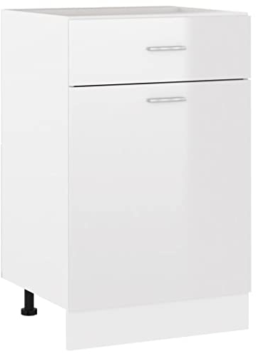 vidaXL Schubunterschrank mit 2 Regalböden 1 Schublade Schrank Küchenzeile Küchenmöbel Unterschrank Küchenschrank Hochglanz-Weiß 50x46x81,5cm Holzwerkstoff