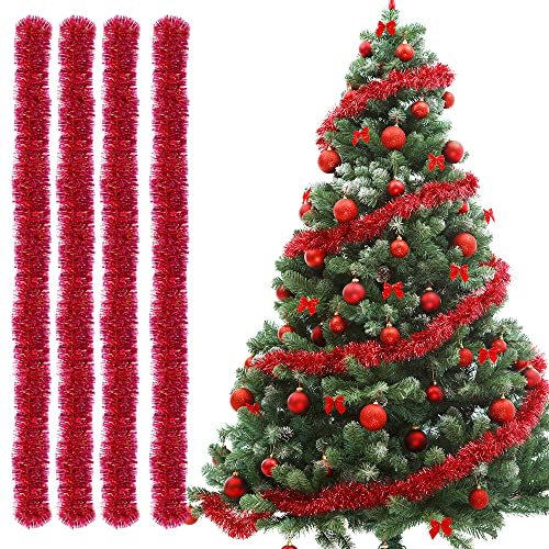 Bluelves Guirlande de Noël - Sapin 3m, Tinsel Métallique Scintillantes pour Mariage Anniversaire Fête Murs Fenêtres - Rouge