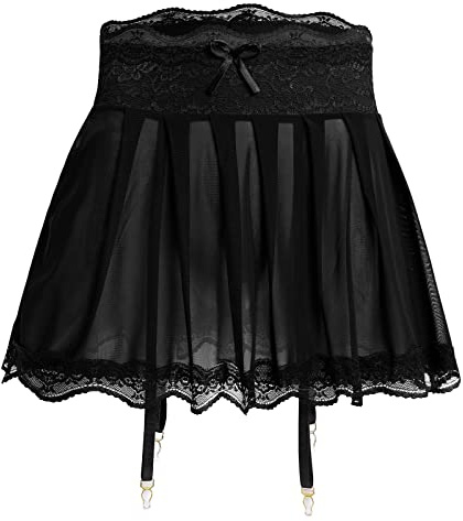IBAKOM Sissy Mini jupe en tulle avec porte-jarretelles et nœud en dentelle florale pour homme, Noir , XXL
