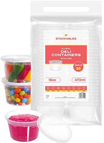 STACKABLES Juego de 36 recipientes de almacenamiento de alimentos de alta calidad, reutilizables, a prueba de fugas y aptos para microondas y congelador, recipientes de plástico de 473 ml con tapas,