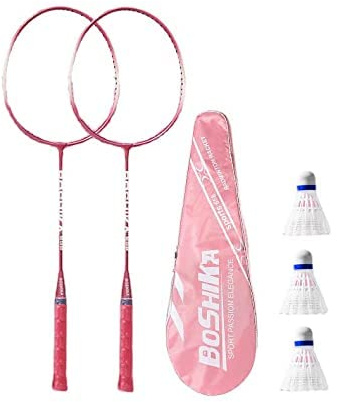 ACHETE Lot de 2 raquettes de badminton professionnelles unisexes pour adultes, fabriquées en fibre de carbone haute tension pré-enfilées (rose)