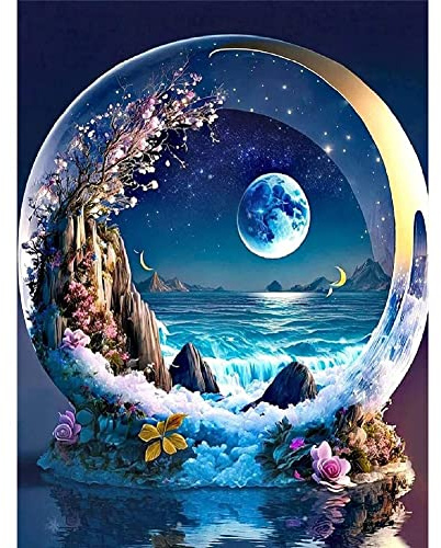 Diamond Painting Set 5D DIY Diamond Painting Kit Completo di Immagini Per Adulti e Bambini, Pittura Con Diamanti 5D, Fai Da Te (Luna, 30 x 40 cm)