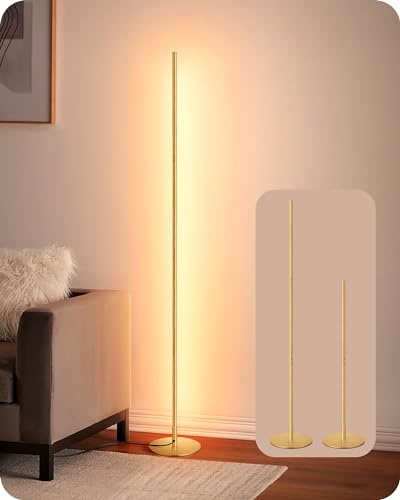 EDISHINE LED Corner Floor Lamp, Modern Slim Dimmable Light, Adjustable Height, 57.5 Minimalist Tall Lamp for Living Room, Bedroom, Office, 3000K Warm White Light (Gold)