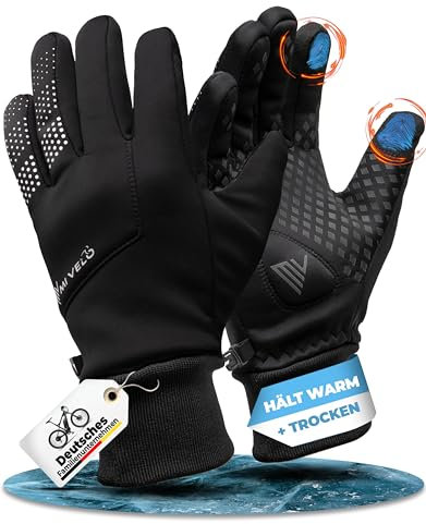 MIVELO Fahrradhandschuhe Herren & Damen mit Ergo-PAD Winterhandschuhe Touchscreen wasserfest & Winddicht Handschuhe Fahrrad Winter (M, schwarz)
