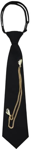 Mantieqingway Ties for Women Men, Punk Metal Chain Necktie Pre-Tied Adjustable Black Tie for Uniform, School, Shirt Accessory (Love Shape-Gold)
