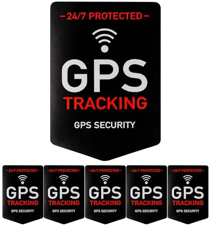Aufkleber Set GPS TRACKING, 6 Stück, 5 x 3,5 cm, selbstklebende Folie, außenklebend, Warnhinweis Sticker Innen- und Außenbereich, Diebstahl Schutz Klebesticker, Hinweissticker GPS alarmgesichert