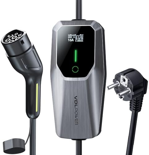 VDLPOWERVP Cavo Ricarica Auto Elettrica 8m, [3,6kW| 6-16A]Colonnina Ricarica Auto Elettrica Tipo 2 Schuko,Wallbox con LCD Controllo Digitale Compatibile (3.68KW-8M)