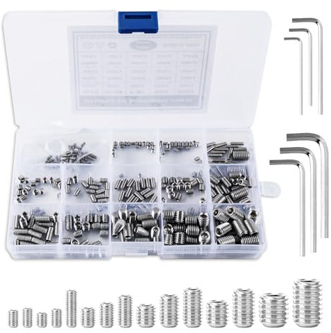 Madenschrauben Sortiment Set Edelstahl Schrauben Kegelspitze Gewindestift Innensechskant Wurmschrauben Schraube Türklinke mit Schraubenschlüssel M2.5 M3 M4 M5 M6 M8 für Türklinken 300 Stück