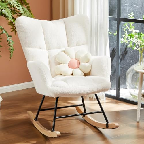 Sweetcrispy Schaukelstuhl, Teddy gepolstert Glider Rocker mit hoher Rückenlehne, Lesesessel Moderne Schaukel Akzent Stühle Glider Recliner für Wohnzimmer, Schlafzimmer