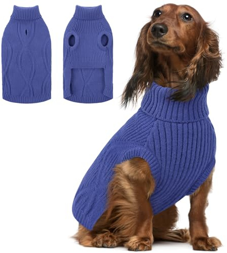 Queenmore Pull Teckel, Stretch avec Ouverture pour Harnais, Pull pour Chien pour Corgi, Beagle, Bouledogue Français, Schnauzer (Bleu, L)