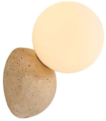Lámpara Pared Moderna Minimalista Cristal Blanco esférico, lámpara Pared nórdica semicircular travertino Amarillo, Base G9, Apliques Pared pequeños for mesitas Noche Dormitorio.