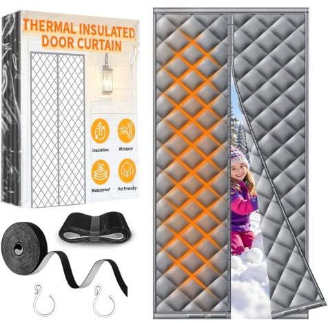 HOFUDON Rideau de Porte Isolant Thermique Magnétique 100x210 cm | Oxford extra épais, Rideau thermique magnétique puissant, Sans Perçage, Étanche,porte thermique isolant Froid/Chaleur - Gris
