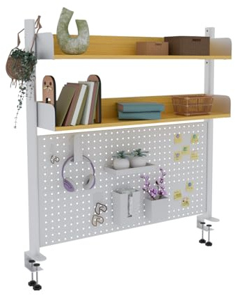 Boltmol Clamp-on 2-Tier Desk Shelf,Beige 100CM, Desktop Organizer With Pegboard, Countertop Storage Bookcase For Home, Office Or Dorm